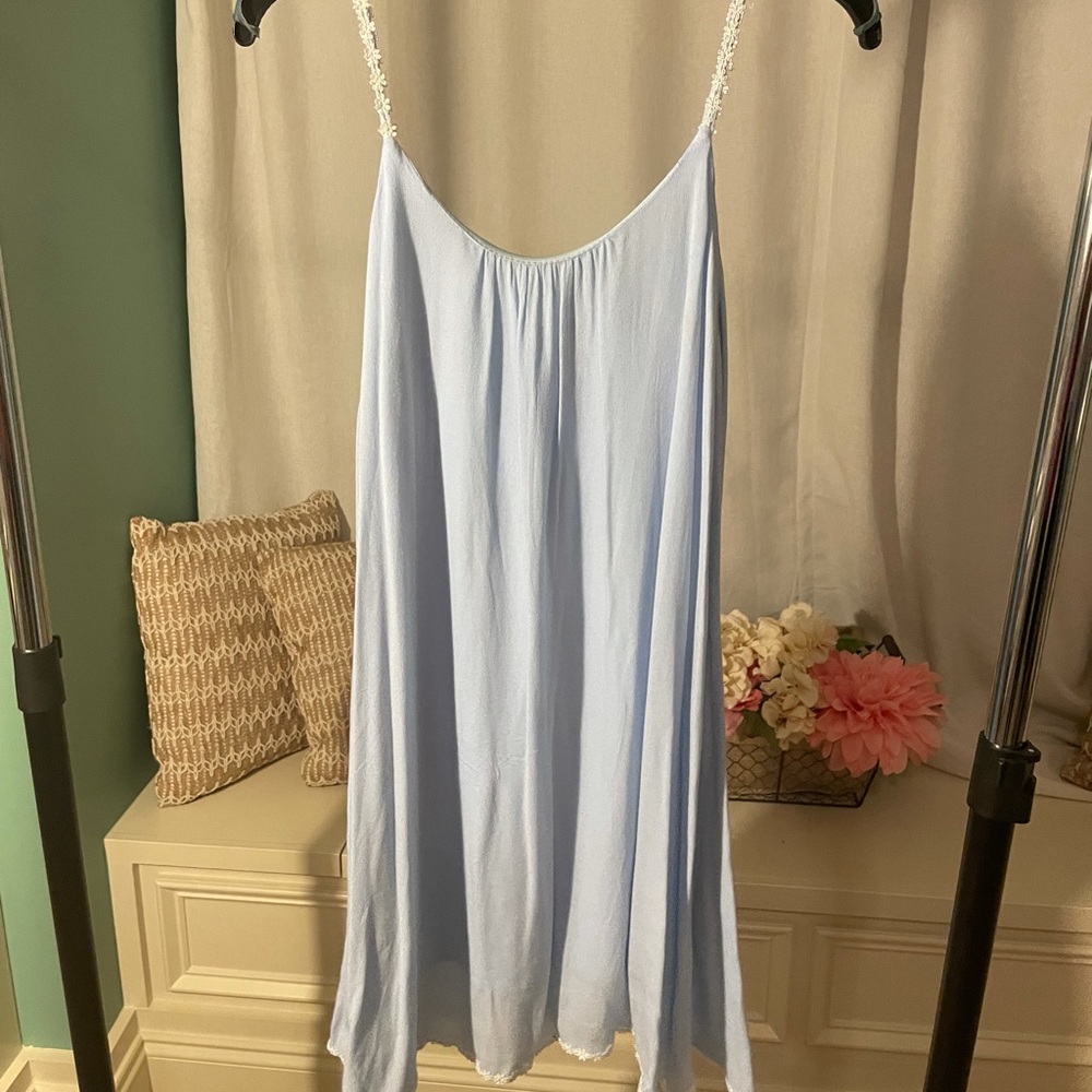 Blue Babydoll Dress with Floral Straps